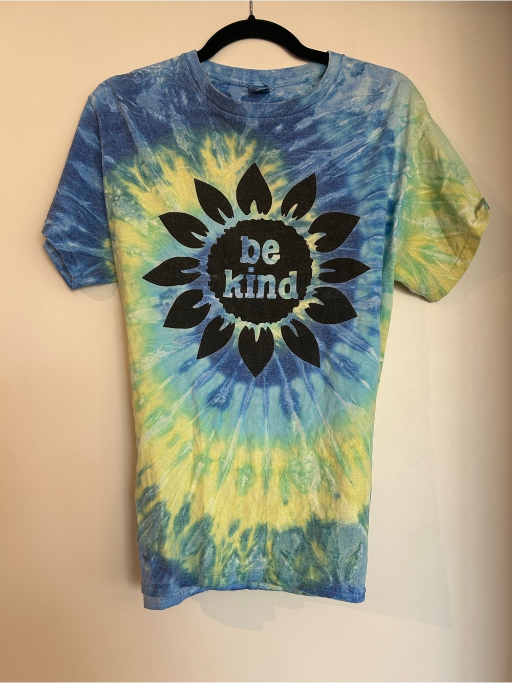 Be Kind Tie-Dye Short Sleeve Tee - Blue & Yellow Sunflower Graphic